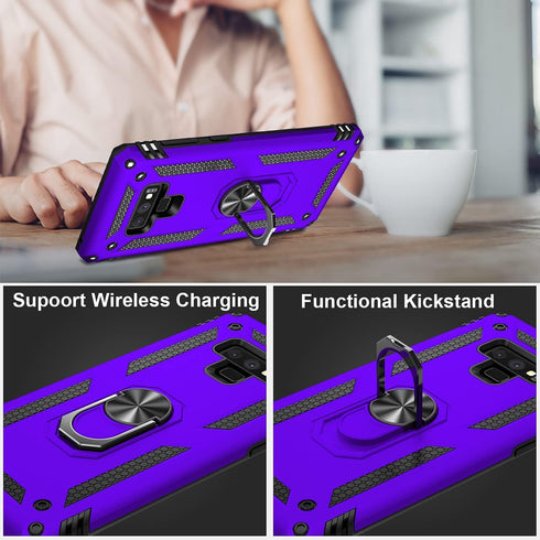 IKAZZ Military Grade Shockproof Case for Galaxy Note 9, Heavy Duty Protection with Magnetic Kickstand (Purple)