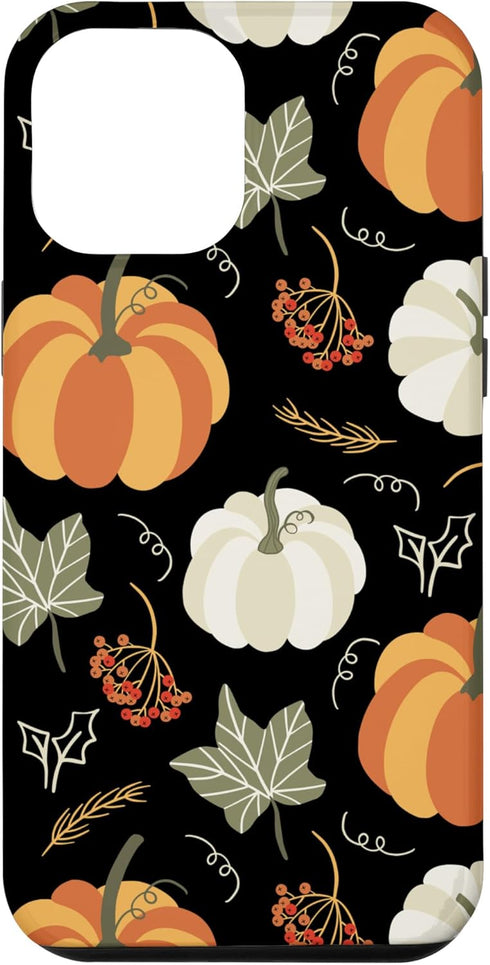 iPhone 12 Pro Max Case with Autumn Falling Leaves and Pumpkin Spice Harvest, Happy Fall Design