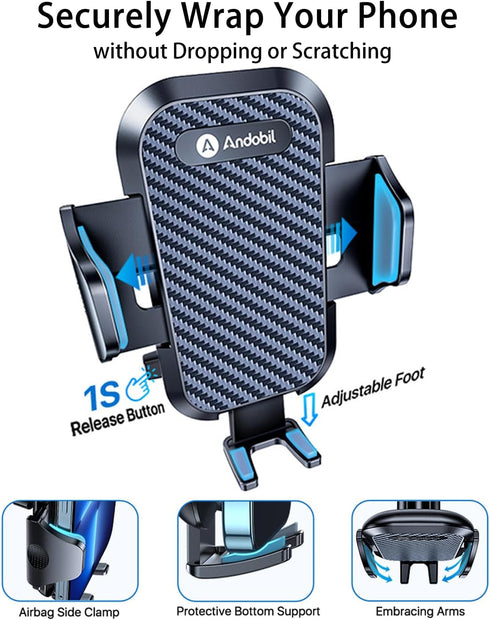 andobil Universal Car Phone Clip Holder, Military Sturdy, Ultra Stable Dashboard Cell Phone Mount for All iPhones