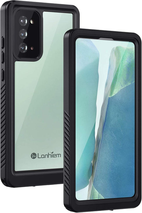 Lanhiem Galaxy Note 20 Case, Built-in Screen Protector, Waterproof Dustproof Heavy Duty Cover (Black/Clear)