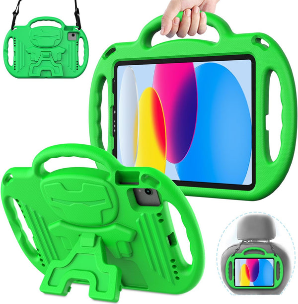 AVAWO Kids Case for iPad 10th 10.9 Inch/iPad Air 5/4, with Shoulder Strap, Adjustable Kickstand, Green