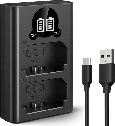 K&F Concept NP-FZ100 Dual-Slot Battery Charger with LCD for Sony A7iii, A7iv, A7RIII, A7RIV, A7C, A6700, A6600