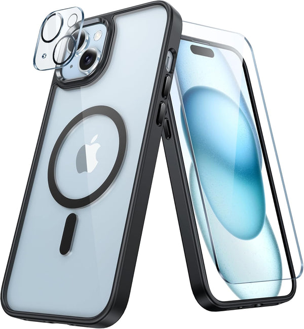 FNTCASE iPhone 15 Plus Case: Slim Magnetic Clear, Military Grade, Shockproof, Anti-Yellowing, with Lens & Screen