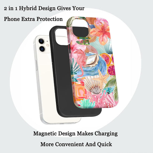 lioscre 12/iPhone 12 6,1'' Magnetic for iPhone Pro Case, Compatible with MagSafe, Pink Sea Life Flower Collage Cute