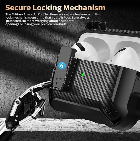 Olytop for Airpods 3rd Generation Case with Lock & Cleaner Tool, Rugged Shell Protective Cover with Keychain