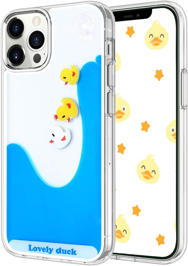 LUVI Compatible with iPhone 12 Pro Case, Liquid Moving Quicksand Funny Cute Cartoon Duck Protective Cover, Soft