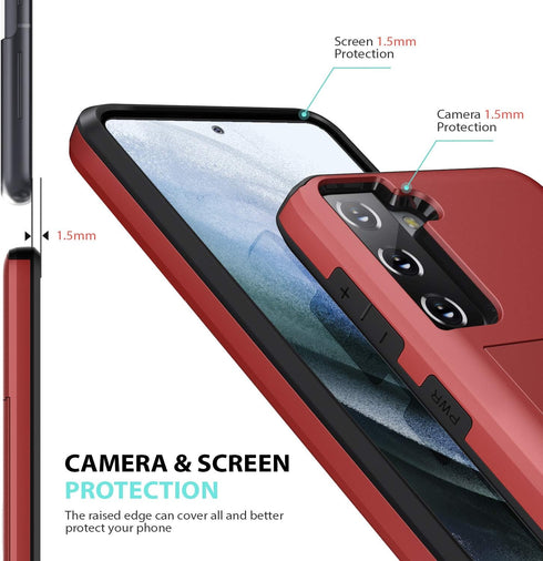 ZUSLAB Wallet Case for Samsung Galaxy S21 5G, Card Holder Shockproof Anti Scratch Bumper Cover with Screen Protector