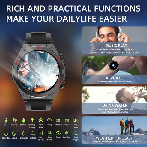 Military Smart Watch, 1.52-Inch Touch Screen Tactical Smartwatch with Text and Call, for Men and Women