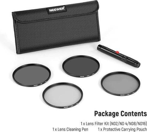 Neewer 77mm ND Lens Filter Kit: ND2 ND4 ND8 ND16, Lens Cleaning Pen, Filter Pouch for Canon Nikon Sony DSLR