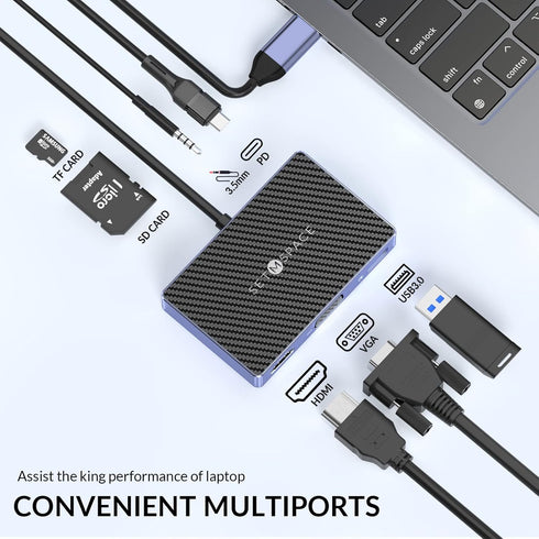 SETMSPACE 5Gbps 100W 3.5 USB C Docking Station, Laptop Docking Station Transfer, USB C Hub HDMI, VGA, SD/TF Reader, PD
