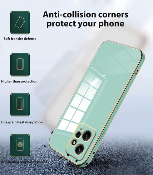Xiaomi Redmi Note 12 4G Case - Shockproof Soft Cover, Pink Silicone & Green Plating, Compatible with Redmi Note 12 4G.