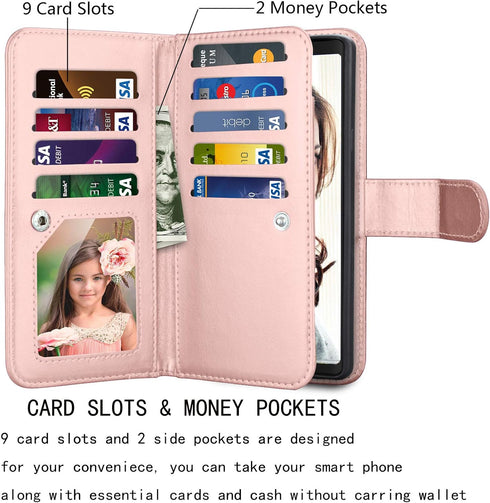 Njjex Luxury Wallet Case for Galaxy Note 9 - PU Leather, 9 Card Slots, Detachable, Kickstand, Magnetic Phone Cover with