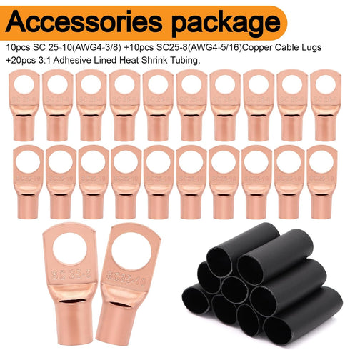 4 Gauge Wire (25ft Each - Black/Red) Copper Clad Aluminum CCA, 100A ANL Fuse Holder, 10pcs Lugs Terminal Connectors and