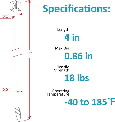 TANTTI 4 inch (200 Pack), 18 lb Zip Ties Small Zip Ties with Tensile Strength, Black, by Supply