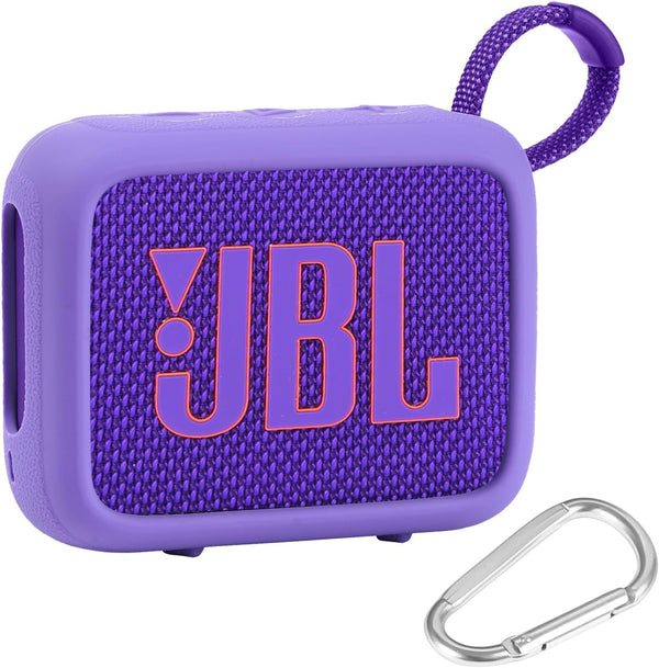 co2CREA Silicone Cover Case for JBL Go 4 Waterproof Bluetooth Speaker, Portable Travel Case with Carabiner (Purple Case)