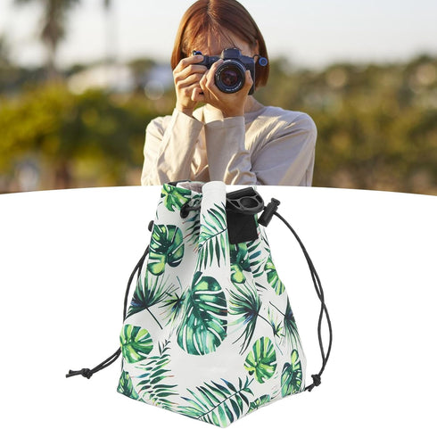 Waterproof Soft Camera Case Drawstring Bag, Adjustable Strap Instant Camera Storage Bag for Photographers (Green)
