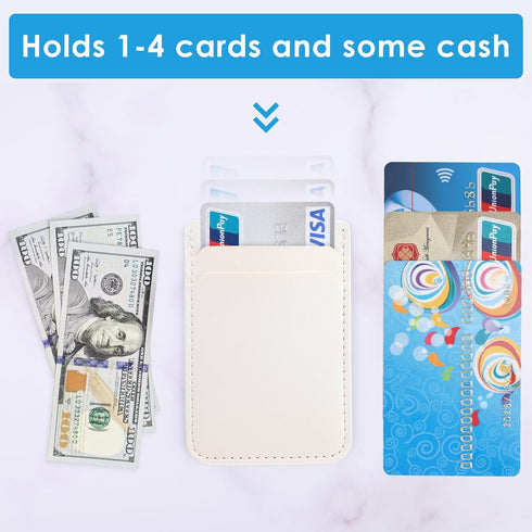 Phone Wallet Stick on, 3 Pack Card Holder for Phone Case, Leather Credit Card Sticky Wallet (Baby Blue, White, Black)