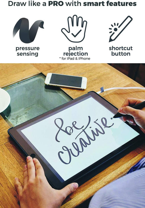 Pressure Sensitive Smart Stylus Pen with Palm Rejection, Battery-Less, Compatible with iPad/iPhone/Android