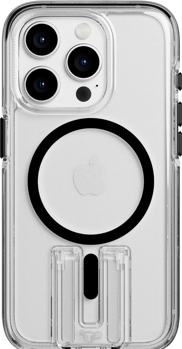 Tech21 Evo Crystal Kick Case for iPhone 15 Pro - Compatible with MagSafe, Impact Protection - Clear/Black