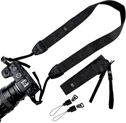 Brvlsoc Black Canvas Camera Neck & Shoulder Strap with Quick Release Buckles Adjustable