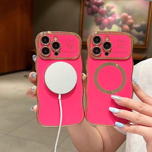 for iPhone 14 Pro Max Case Magnetic, Soft Cute Wave Frame Curly Shape Love Heart Luxury Plating Compatible with MagSafe