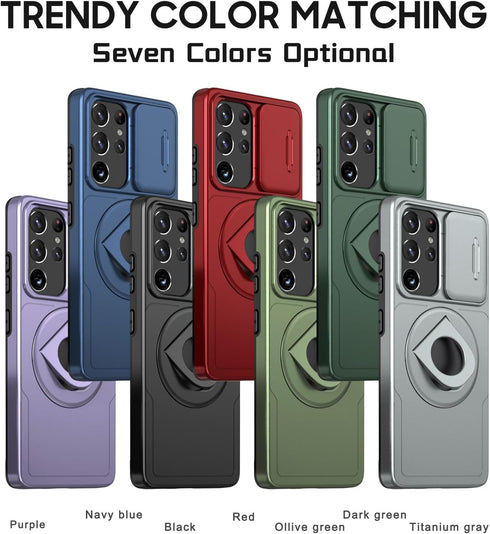 Shop Samsung Galaxy S21 Ultra Mag-Safe Kickstand Case: Slim, Shockproof, Military-Grade, 360° Rotating Stand, Black.