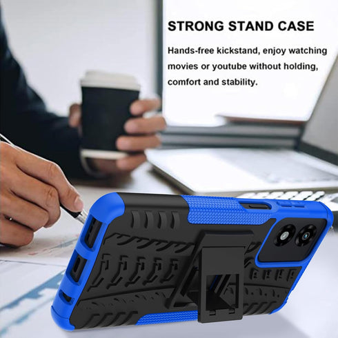 Moto G Play 2024 Case with 2 Pack Screen Protector, Heavy Duty Shockproof Bumper Cover with Kickstand (Blue)