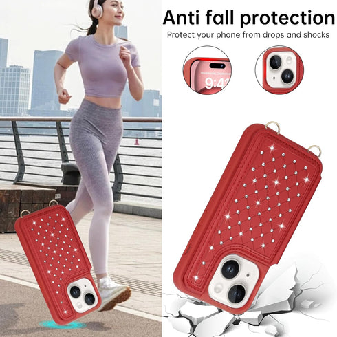 KYFSJPT 12/12 Pro(6.1") Crossbody Wallet Case for iPhone with Detachable Strap - PU Leather Flip Folio with Card Slots