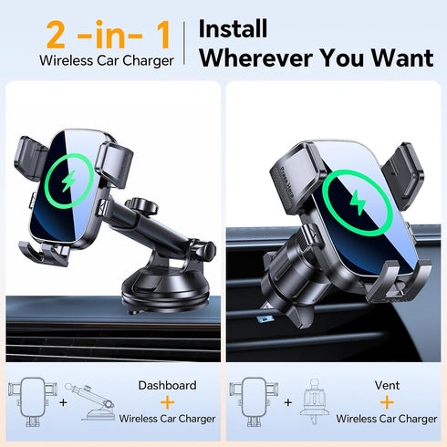 Kaistyle Wireless Car ChargerOne Hand Manual Clamping Fast Wireless Charger for Car Phone Holder Mount Charger Phone