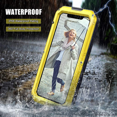 Mitywah Waterproof Case for iPhone 11 Pro, Heavy Duty Military Grade Shockproof Cover, Rugged Metal Case, Yellow