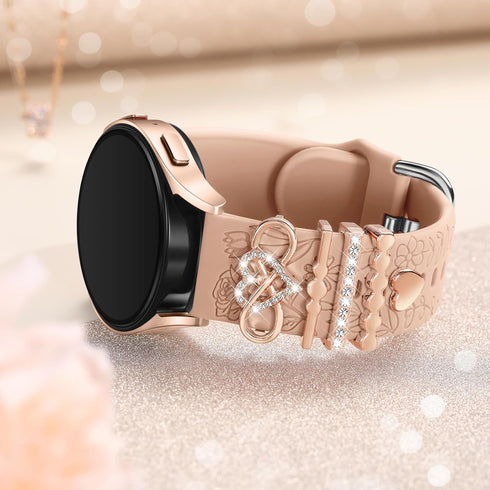 DaQin Flower Engraved Band for Samsung Galaxy Watch 7/FE 6 5 4 40mm 44mm, Active 2, 20mm Soft Silicone Strap