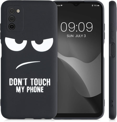 kwmobile TPU Silicone Case Compatible with Samsung Galaxy A03s, Soft Cover - Don't Touch My Phone (White/Black)