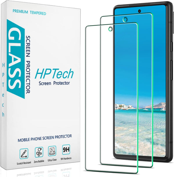 HPTech Tempered Glass Screen Protector for Google Pixel 6a 5G (2 Pack) - Anti-Scratch, Bubble-Free, Case Friendly.