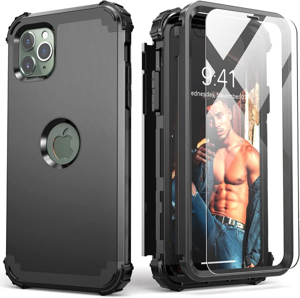 IDweel iPhone 11 Pro Max Case with Tempered Glass Screen Protector, Hybrid 3 in 1 Shockproof Slim Heavy Duty Cover