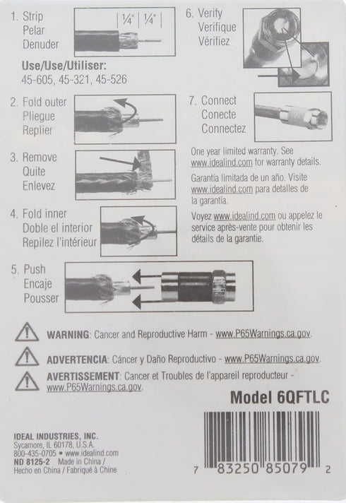 IDEAL Electrical 85-079 TLC RG-6 Quad F Tool-Less Compression Connector, 4 Connectors for Cable Installations