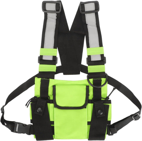 Radio Chest Harness Bag, Universal Two Way Adjustable Oxford Cloth Radio Vest Rig with Front Pack Pouch, Fruit Green