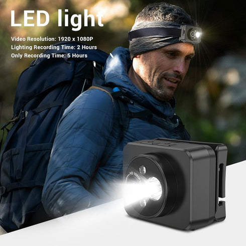 ciciglow 1080P 128GB Head Mounted Action Camera, Adjustable Angle Small Head Mounted Sports Camera, LED Headlamp