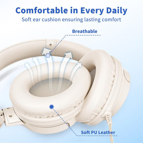 3.5mm 4.9ft MP3/4, Botesty Sound Headphones Wired with Microphone, Over Ear Foldable Plug in Headphones Corded
