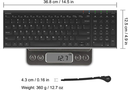 Arteck USB Wireless Keyboard Ultra Slim Stainless Steel with Numeric Keypad for PC/Laptop/Computer, Windows 11/10/8