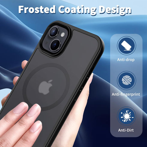 CACOE Matte Black Magnetic Case for iPhone 13 & 14 (6.1") - Shockproof, Anti-Fingerprint, MagSafe & Car Mount