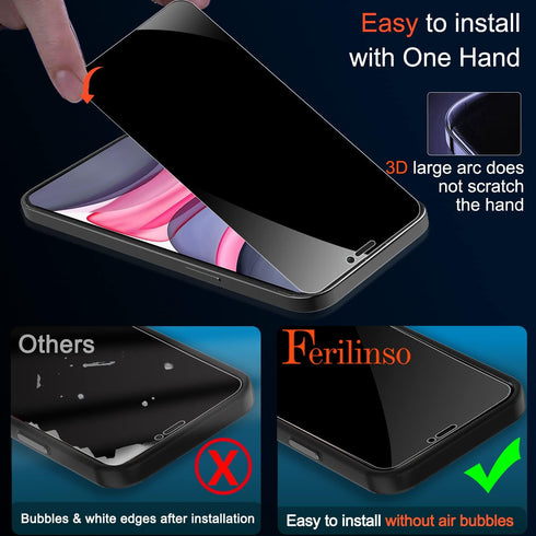Ferilinso Privacy Screen Protector for iPhone 11 (4 Pack) + 2 Pack Camera Lens Protectors & Anti-Spy Tempered Glass
