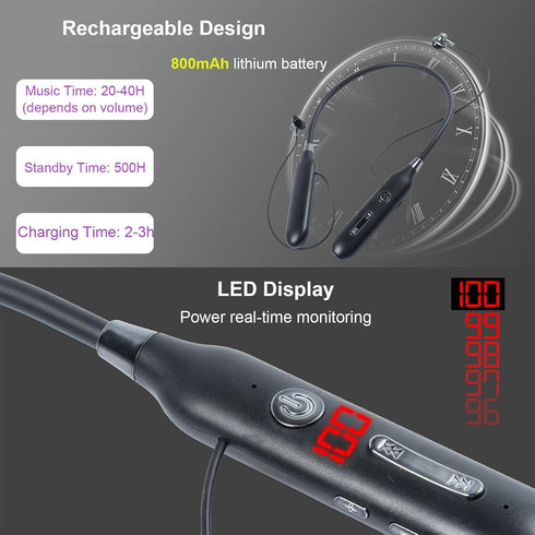 Wireless Bluetooth Neckband Headphone, Ergonomic Hanging Neck Magnetic Attraction Earphone with TF Port, Sports