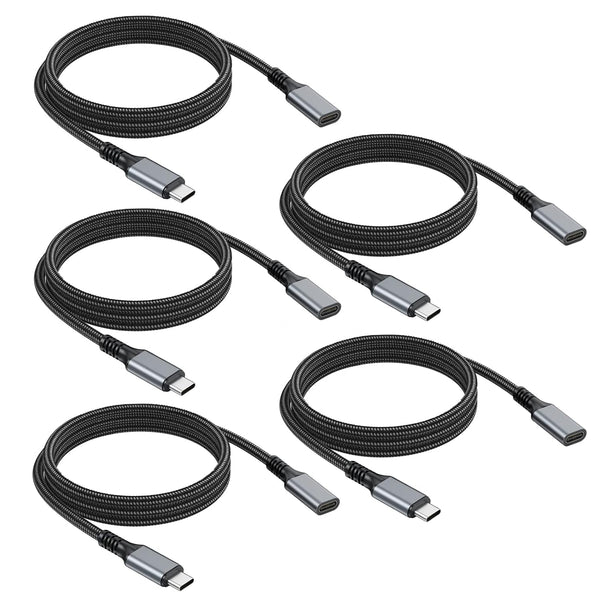 USB C Extension Cable 6FT 5-Pack - Type C Extender Cord for Charging & Sync, Compatible with MacBook and Mobile