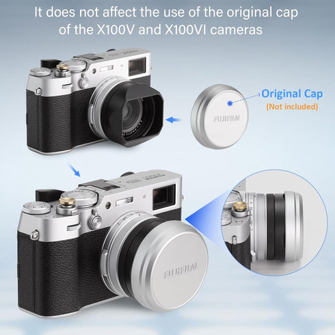 Haoge LH-X54B Square Metal Lens Hood with 49mm Adapter Ring for Fujifilm X100VI Fuji X100V Camera, Black