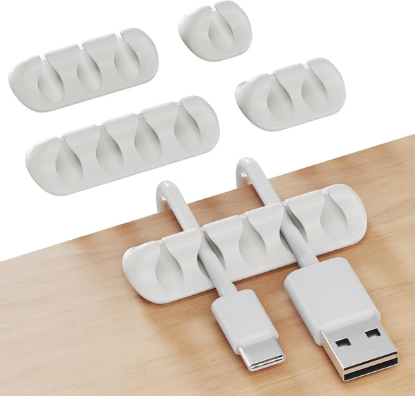 GLUIT Adhesive Desktop Cable Organizer, Versatile Cord Holders and Clips for Desk Accessories, White 5 Pack