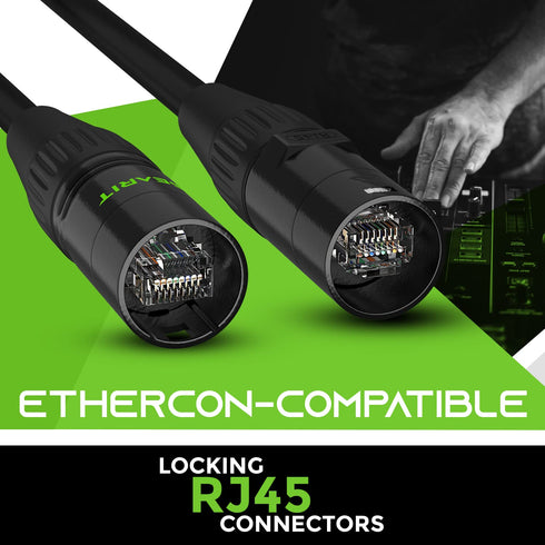 GearIT CAT6 Ethernet Cable, EtherCON-Compatible, 30 Feet, RJ45 Connectors for Pro Audio, Black