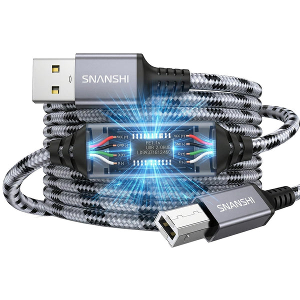 SNANSHI Active Printer Cable 50ft, Nylon Braided Heavy Duty USB 2.0 Type