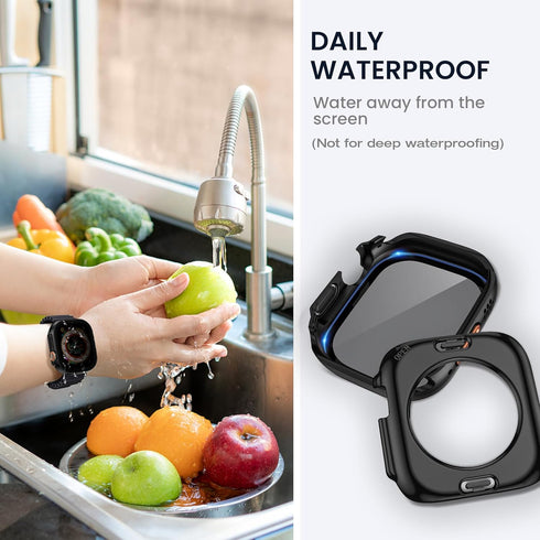 Tensea 2-in-1 Waterproof Case for Apple Watch Ultra 2, 49mm Protective PC Face Cover with Privacy Tempered Glass