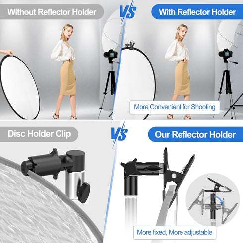 EMART Photography Reflector Holder & Light Stand Clamp, 2-Pack Heavy Duty Metal Clip Mount with Umbrella Hole