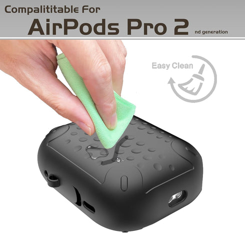 Waterproof Case for AirPods Pro 2nd Gen, Anti-Lost Silicone Cover with Wireless Charging & LED Visible, Black 01